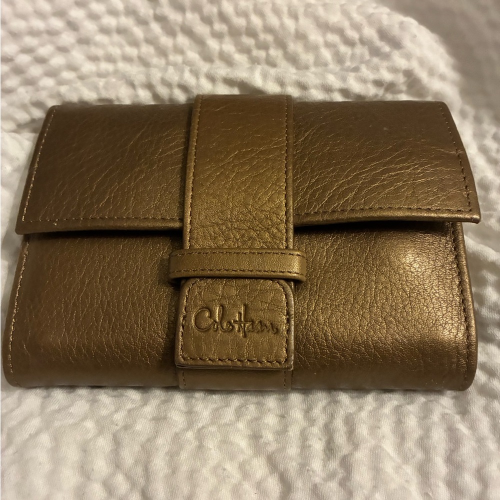 Cole Haan Gold Leather jewelry travel case.